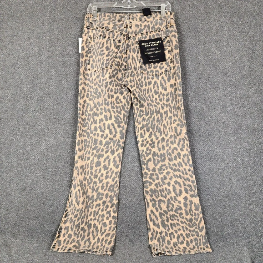 Good American Good Standard Kick Flare Jeans Lucky Leopard High Rise 10/30 - Picture 5 of 15